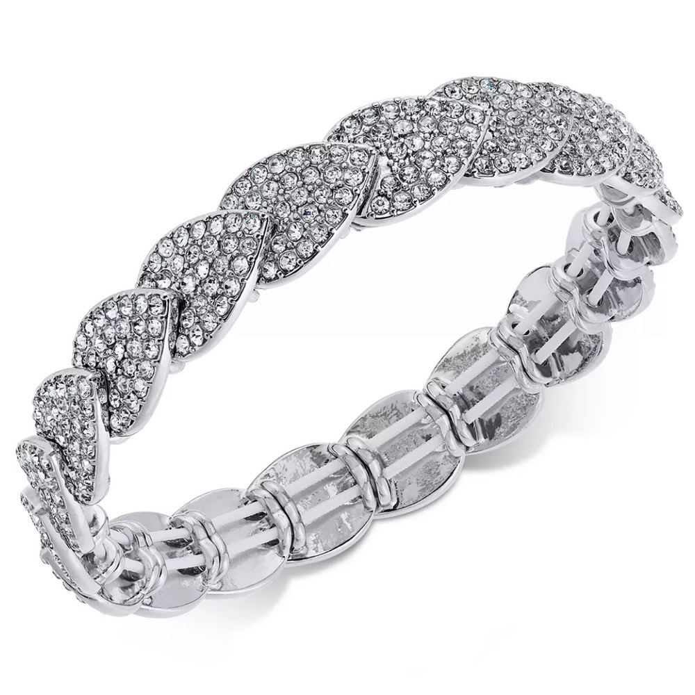 NWT INC International Concepts Pavé Crystal Stretch Bracelet Silver Tone